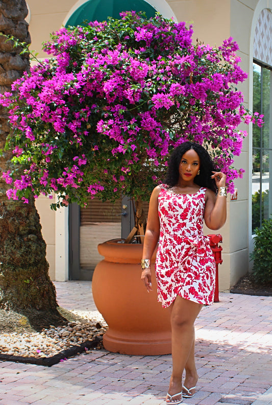Crimson Bloom Wrap Dress